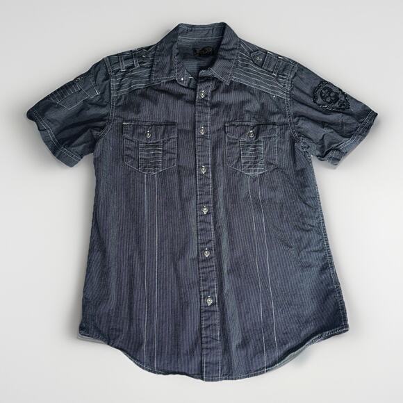 Helix Men’s Medium Short-Sleeve Button-Up Shirt Bundle (2) – Pinstripe & Plaid - Picture 9 of 15